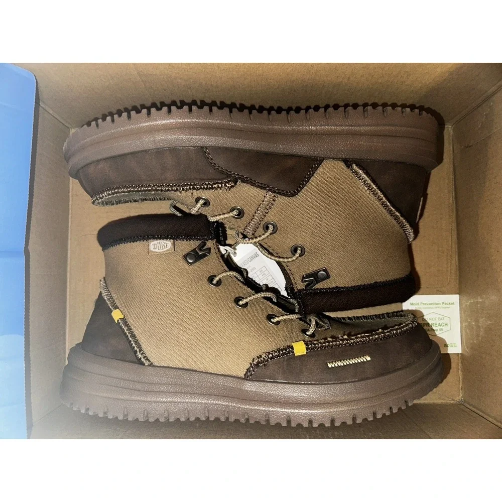 NIB Hey Dude Bradley Waxed Canvas - Brown - Mens‎ Size 6 - 40625-255 No Box Lid